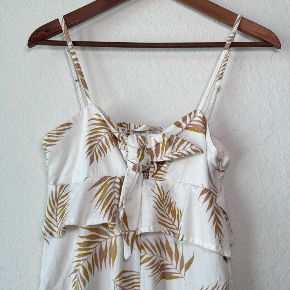 Billabong Womens Size S White Tropical Palm Print Linen Blend Wide Leg Jumpsuit - Picture 3 of 16
